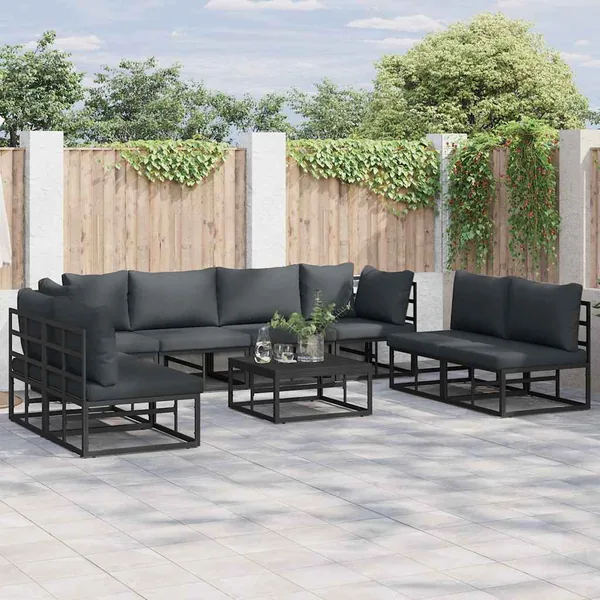 Ensemble de canapé de jardin avec coussin 8 pcs Noir Aluminium