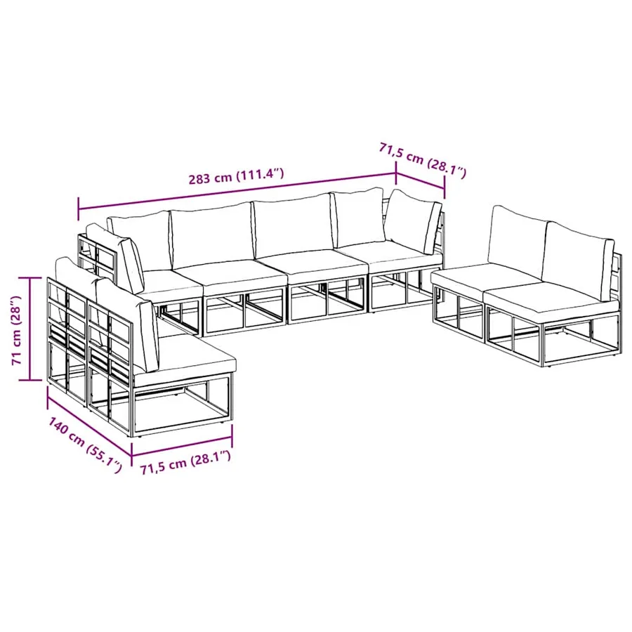 Ensemble de canapé de jardin avec coussin 8 pcs Noir Aluminium - 11