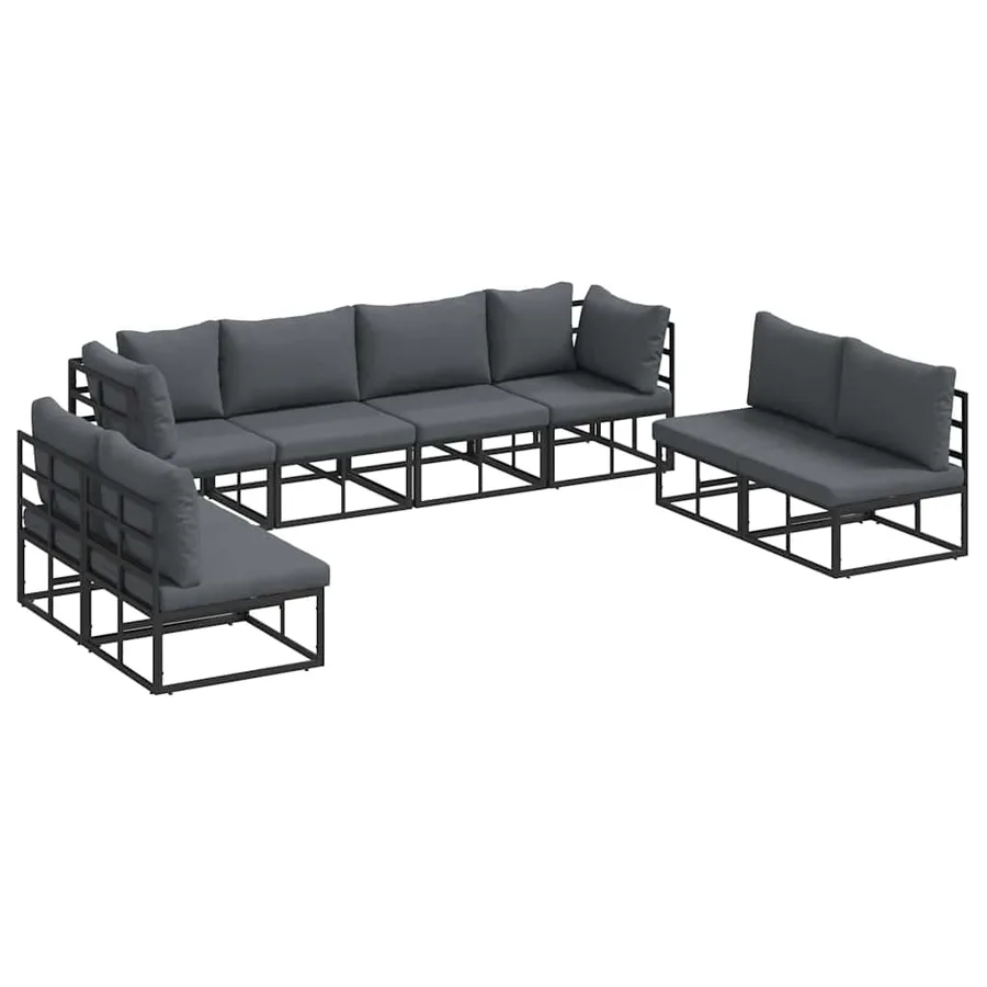 Ensemble de canapé de jardin avec coussin 8 pcs Noir Aluminium - 2