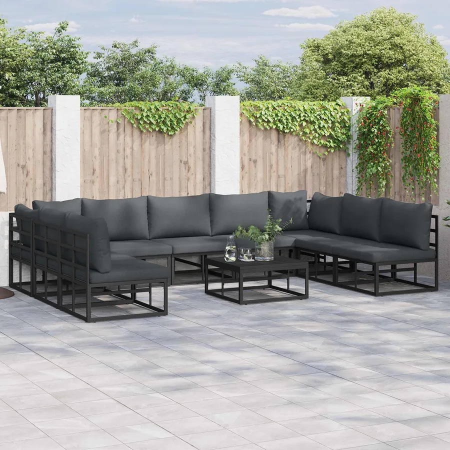 Ensemble de canapé de jardin avec coussin 10 pcs Noir Aluminium