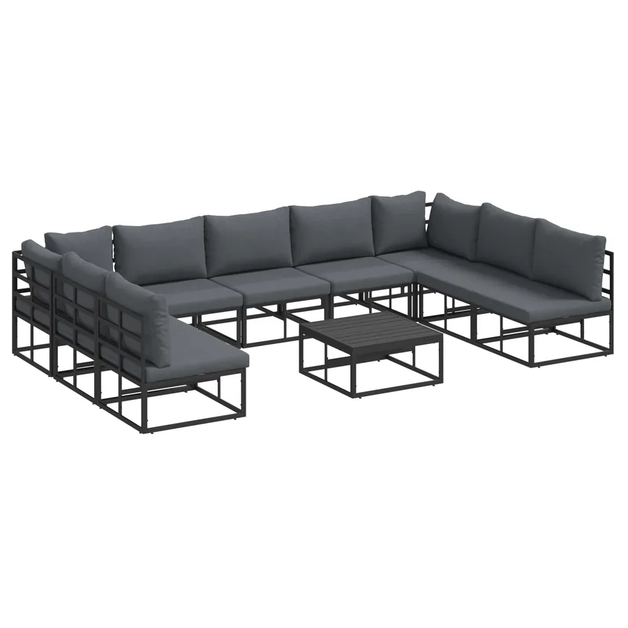 Ensemble de canapé de jardin avec coussin 10 pcs Noir Aluminium - 2