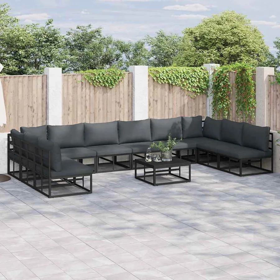 Ensemble de canapé de jardin avec coussin 11 pcs Noir Aluminium