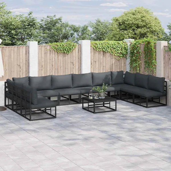 Ensemble de canapé de jardin avec coussin 11 pcs Noir Aluminium