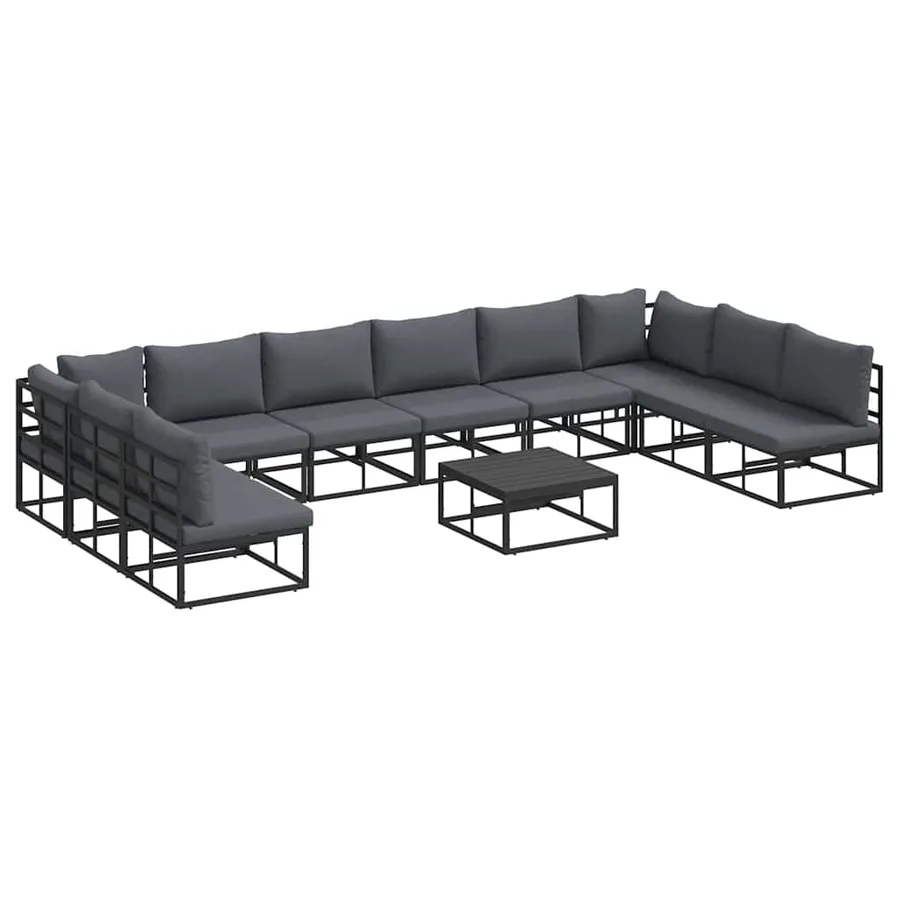 Ensemble de canapé de jardin avec coussin 11 pcs Noir Aluminium - 2