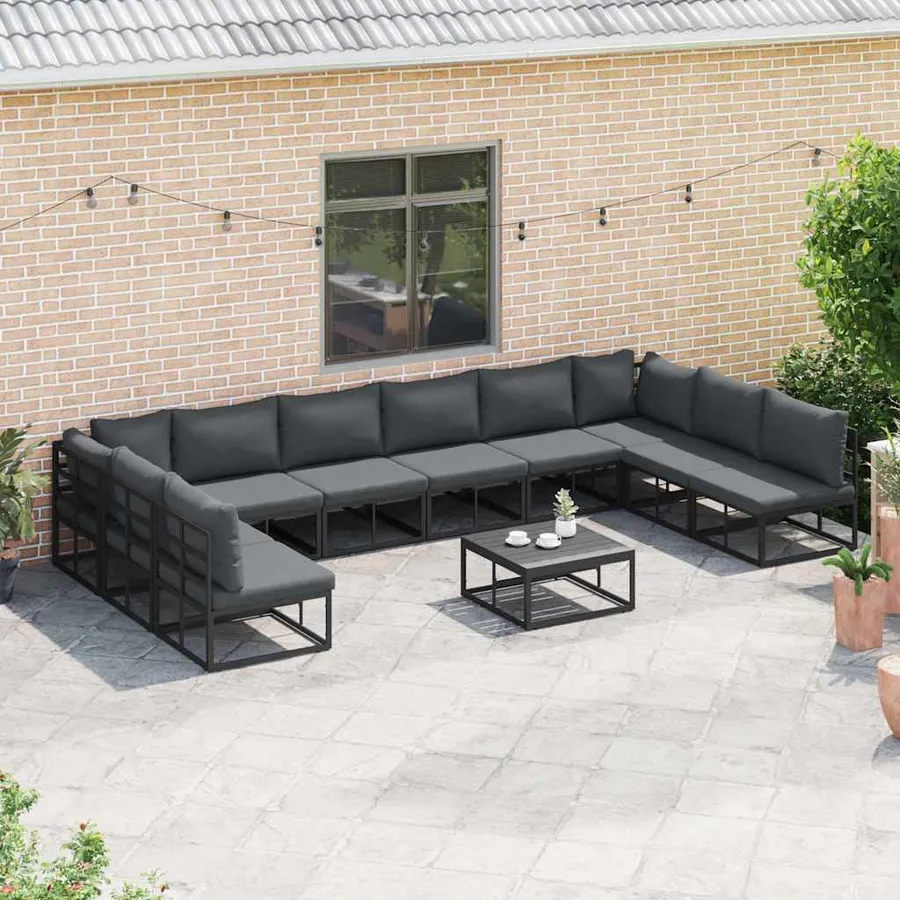 Ensemble de canapé de jardin avec coussin 11 pcs Noir Aluminium - 3