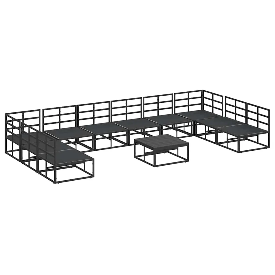 Ensemble de canapé de jardin avec coussin 11 pcs Noir Aluminium - 6