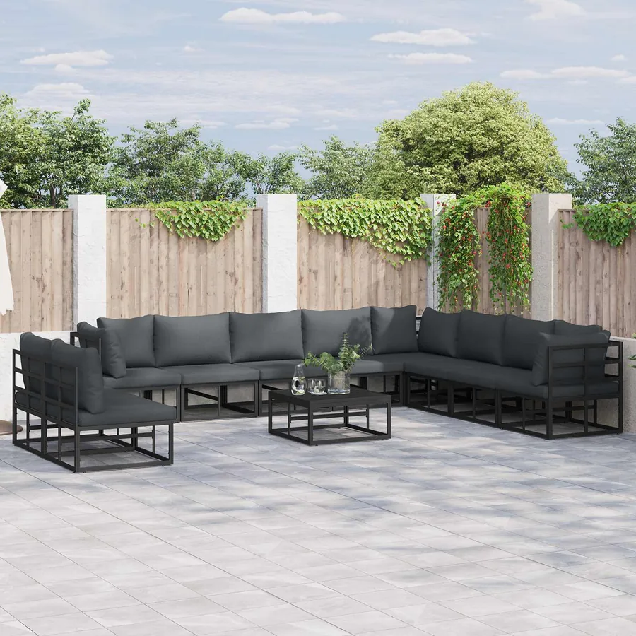 Ensemble de canapé de jardin avec coussin 10 pcs Noir Aluminium