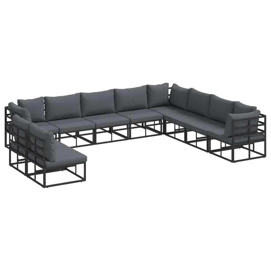 Ensemble de canapé de jardin avec coussin 10 pcs Noir Aluminium - 2