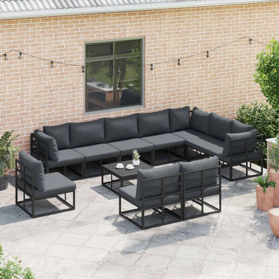 Ensemble de canapé de jardin avec coussin 10 pcs Noir Aluminium - 5