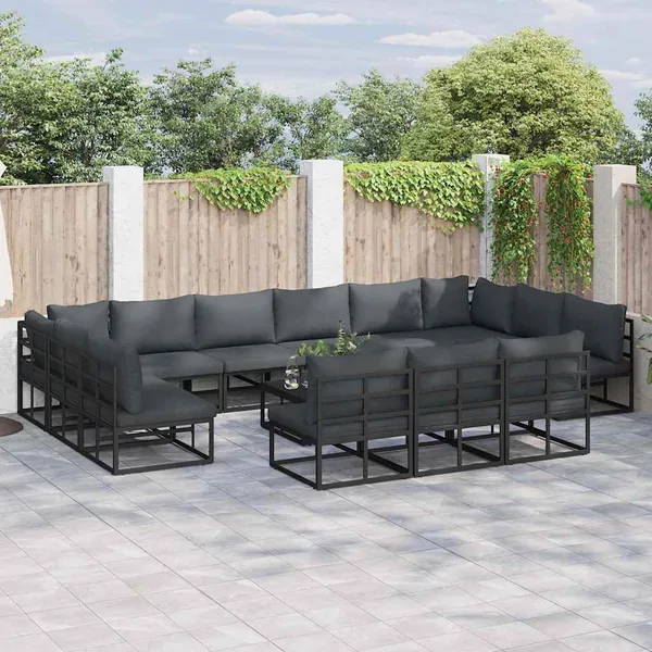 Ensemble de canapé de jardin avec coussin 13 pcs Noir Aluminium