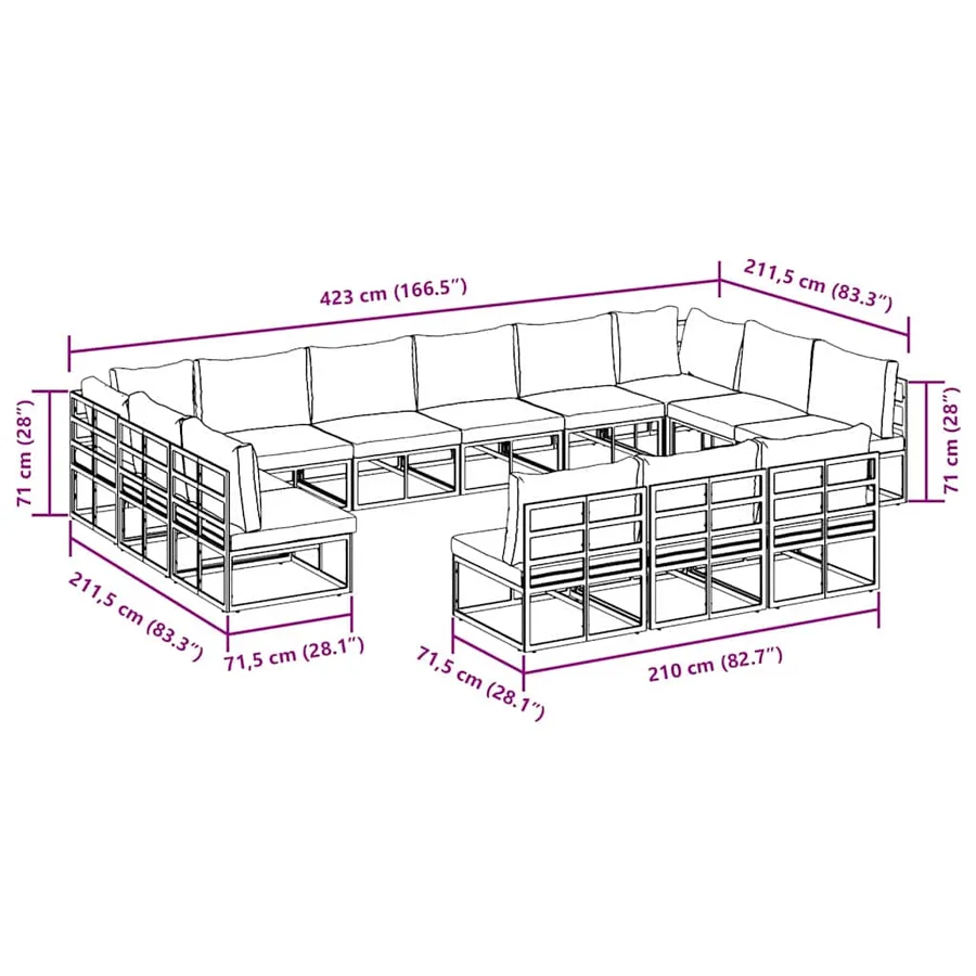 Ensemble de canapé de jardin avec coussin 13 pcs Noir Aluminium - 13