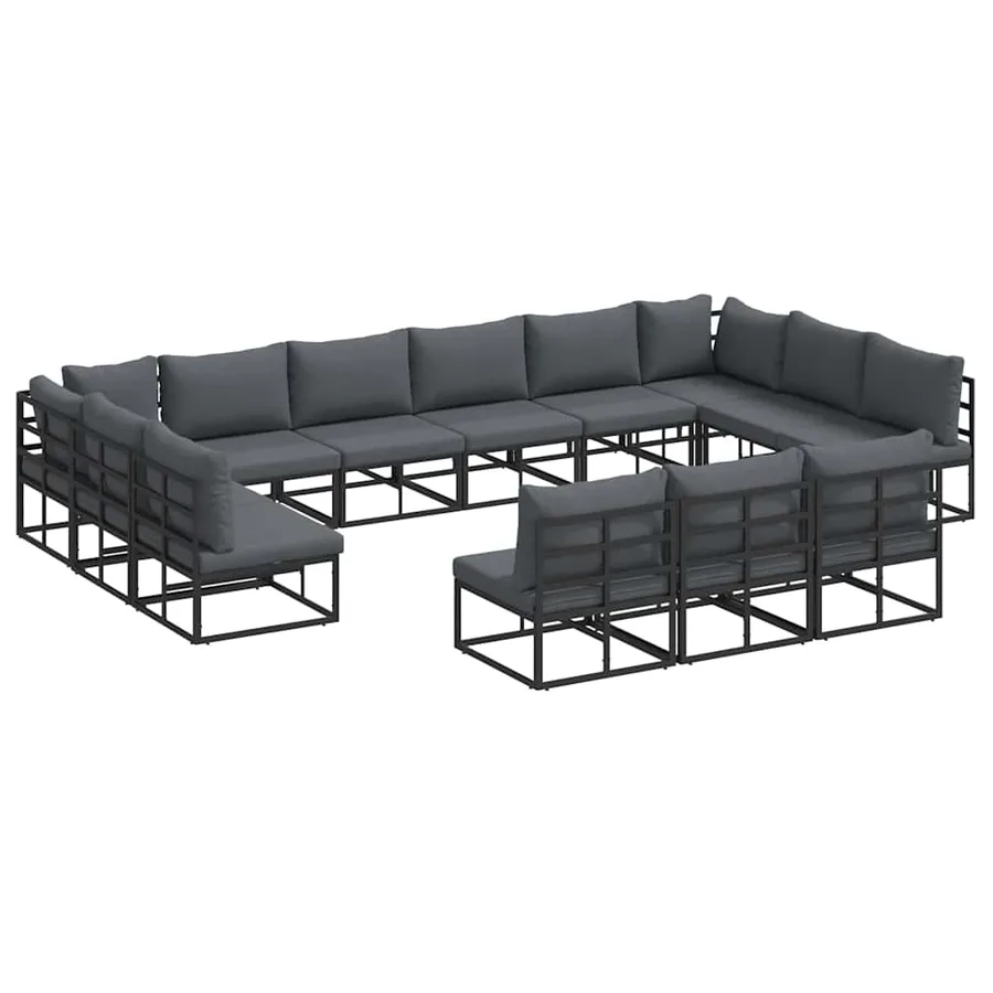 Ensemble de canapé de jardin avec coussin 13 pcs Noir Aluminium - 2