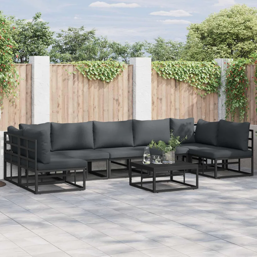 Ensemble de canapé de jardin avec coussin 7 pcs Noir Aluminium