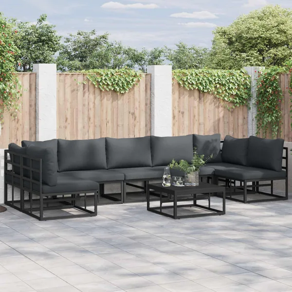 Ensemble de canapé de jardin avec coussin 7 pcs Noir Aluminium