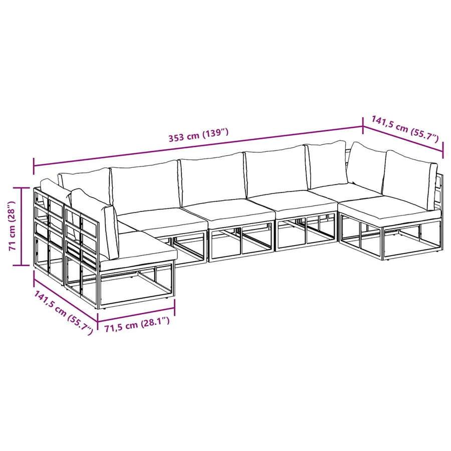 Ensemble de canapé de jardin avec coussin 7 pcs Noir Aluminium - 13