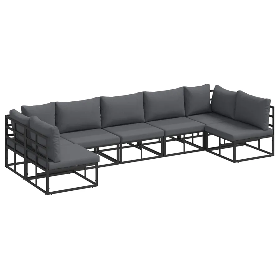 Ensemble de canapé de jardin avec coussin 7 pcs Noir Aluminium - 2