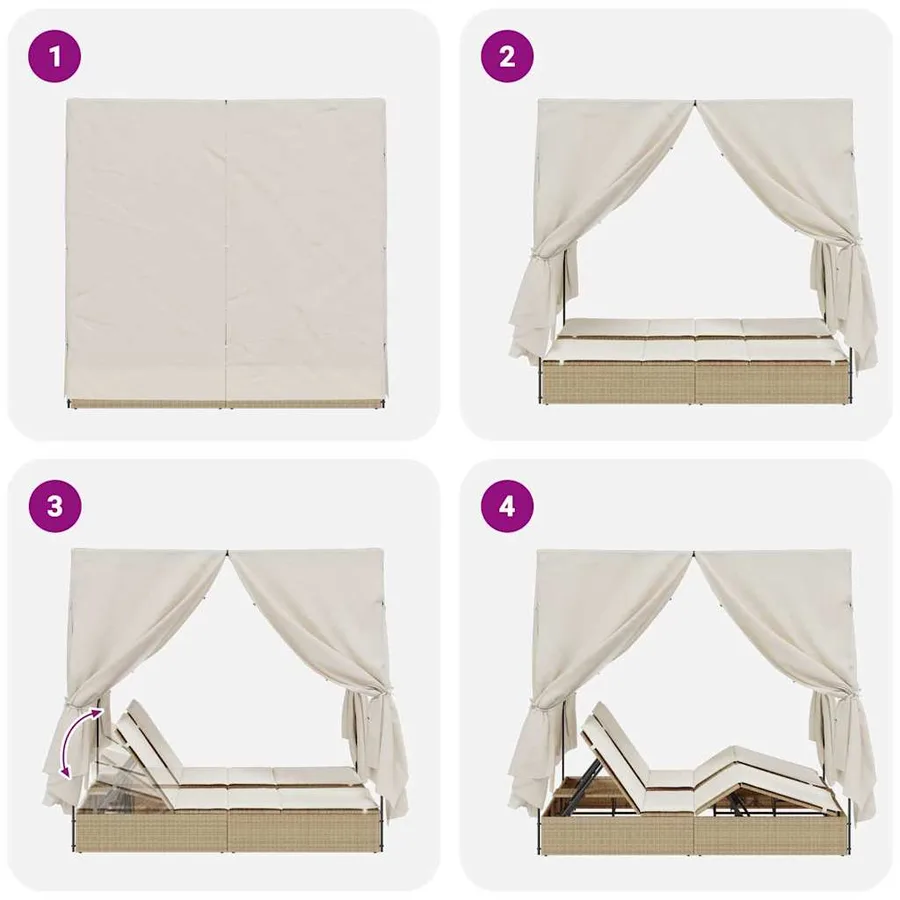 Transat double Réglable Beige 205 x 129 x 200 cm polyrotin - 10