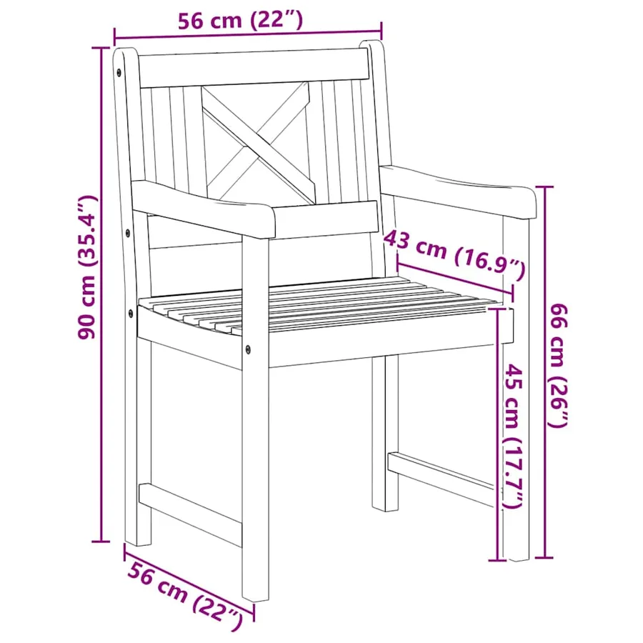 Chaises de jardin 4 pcs Naturel Bois d'Acacia Massif - 8