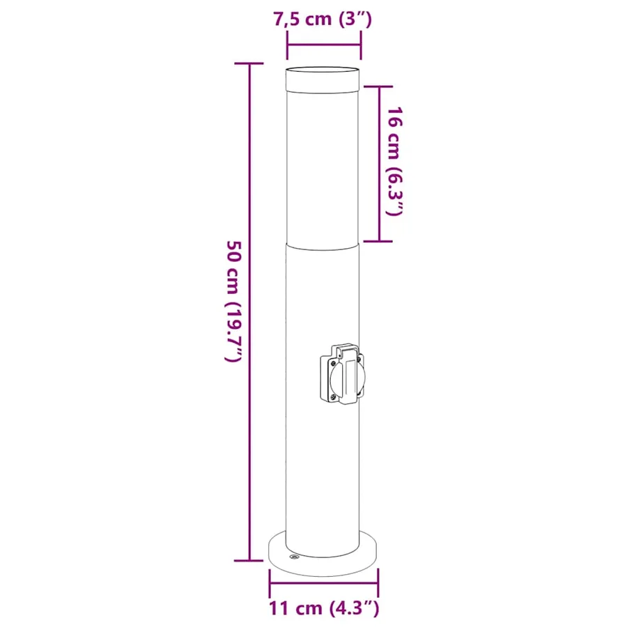 Bornes lumineuses avec sortie lot de 3 50 cm acier inoxydable IP44 - 11