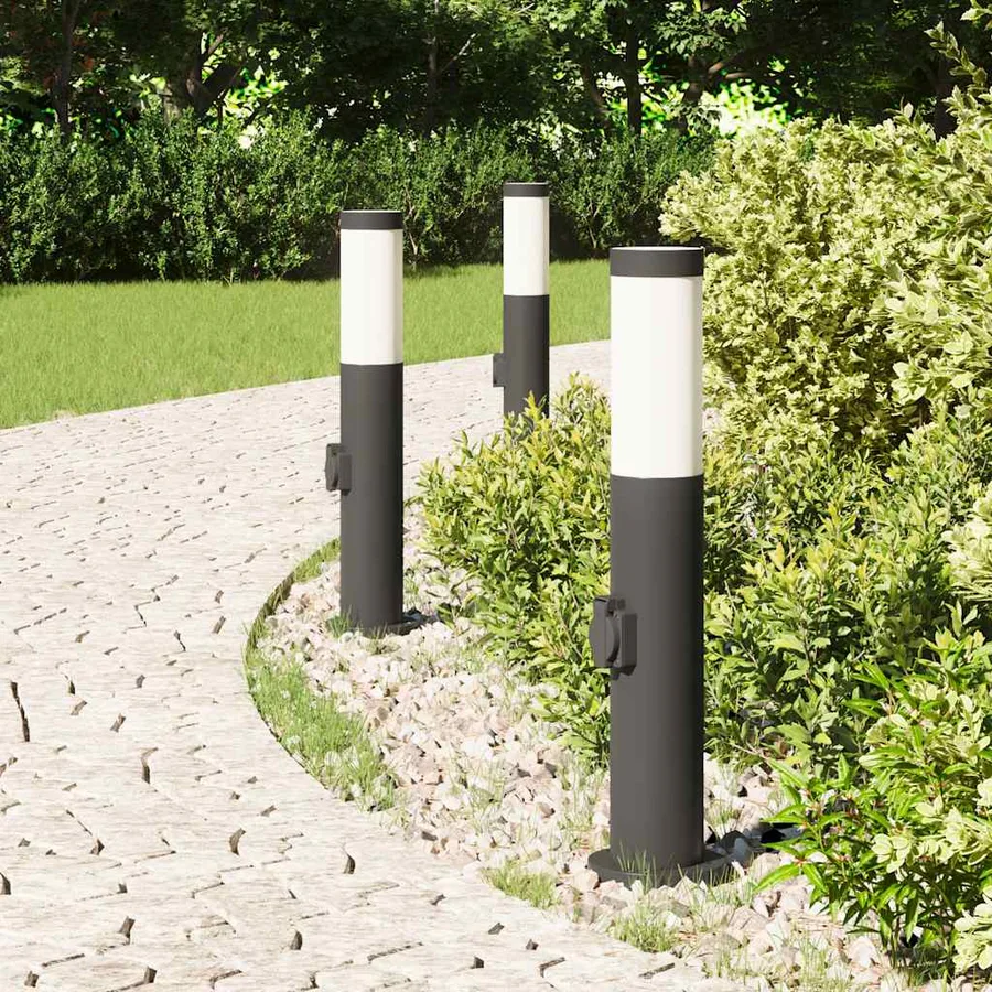 Bornes lumineuses avec sortie lot de 3 50 cm acier inoxydable IP44 - 3