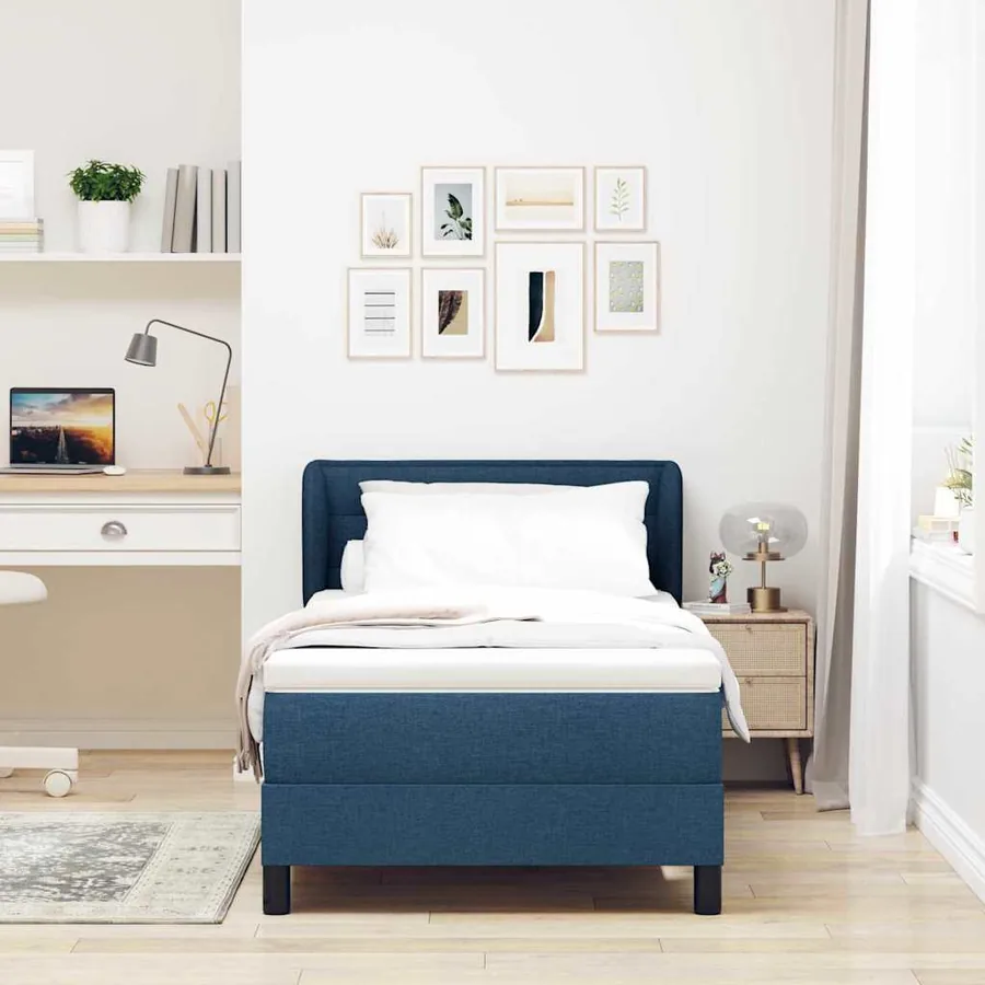 Lit à ressorts avec matelas Bleu 100 x 200 cm tissu
