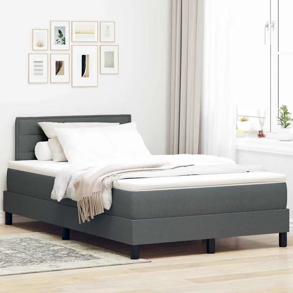 Lit à ressorts avec matelas Gris foncé 120 x 200 cm tissu
