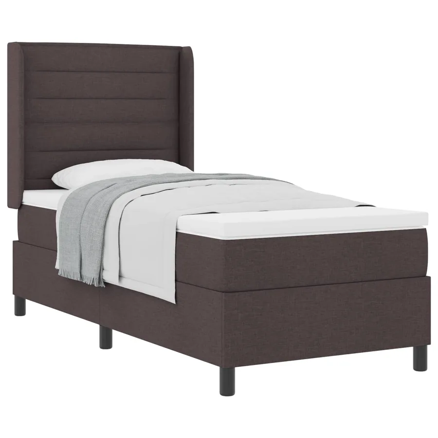 Lit à ressorts avec matelas Marron foncé 200 x 90 cm tissu - 2
