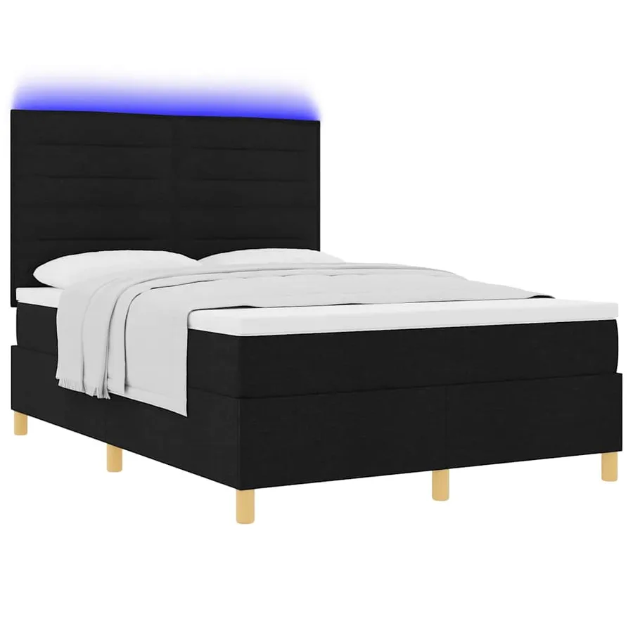 Lit à ressort LED avec matelas Noir 140 x 200 cm tissu - 3