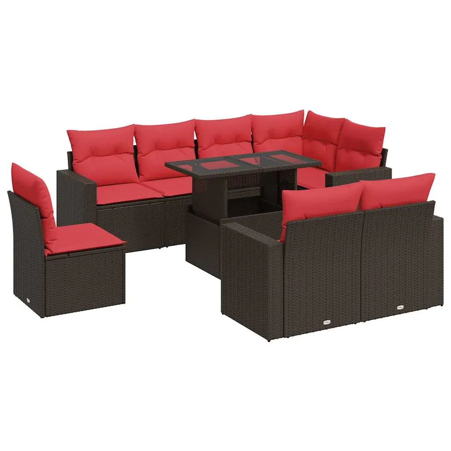 Salon de jardin avec coussins 9pcs marron résine tressée acacia - 2