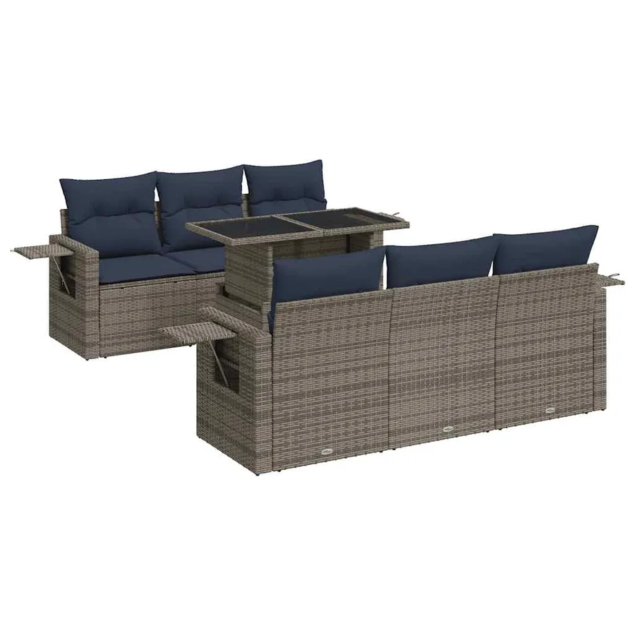 Salon de jardin avec coussins 7 pcs gris résine tressée acacia - 2