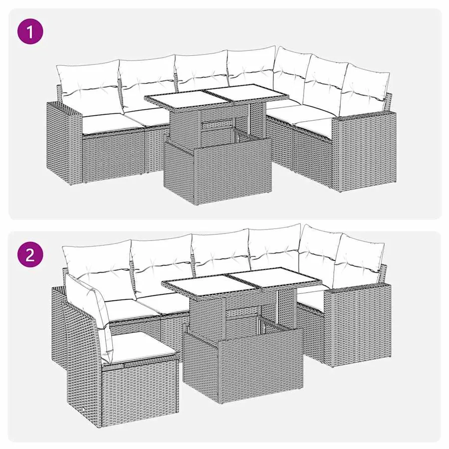 Salon de jardin avec coussins 7 pcs noir résine tressée acacia - 11