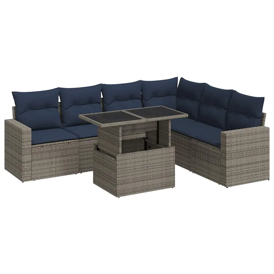 Salon de jardin avec coussins 7 pcs noir résine tressée acacia - 2