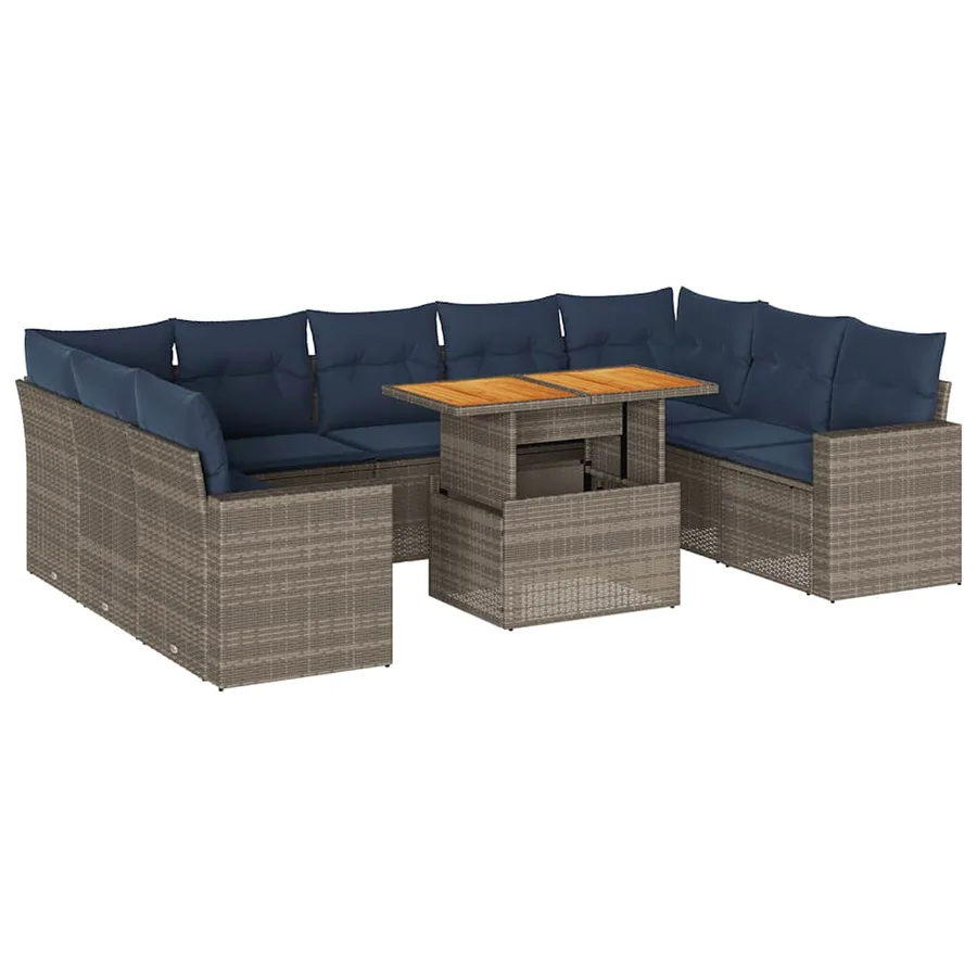 Salon de jardin avec coussins 10 pcs gris résine tressée - 2