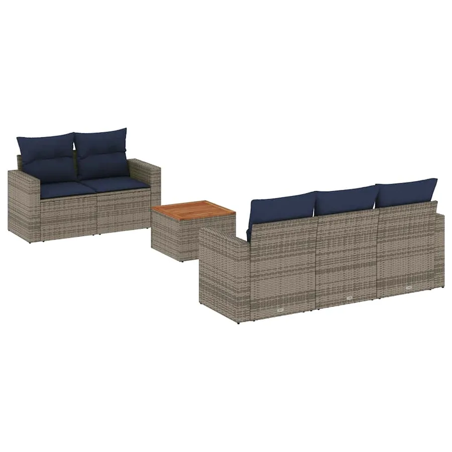 Salon de jardin 6 pcs avec coussins gris résine tressée - 2