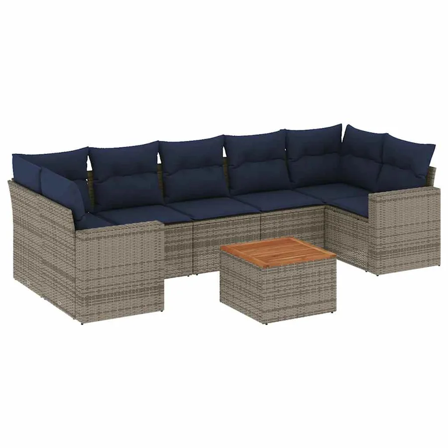 Salon de jardin 8 pcs avec coussins gris résine tressée - 2