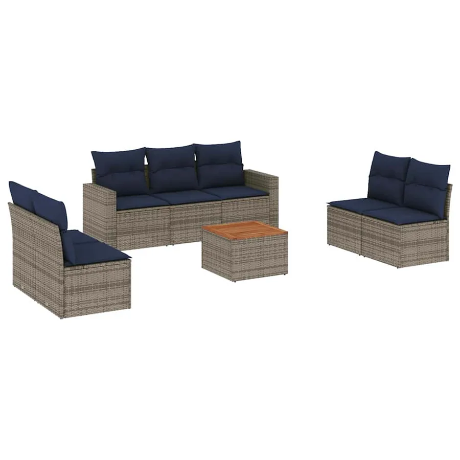 Salon de jardin 8 pcs avec coussins gris résine tressée - 2