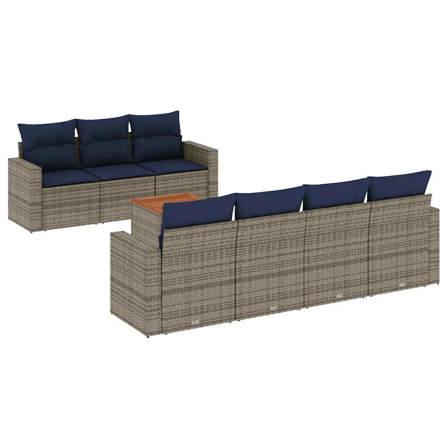 Salon de jardin 8 pcs avec coussins gris résine tressée - 2