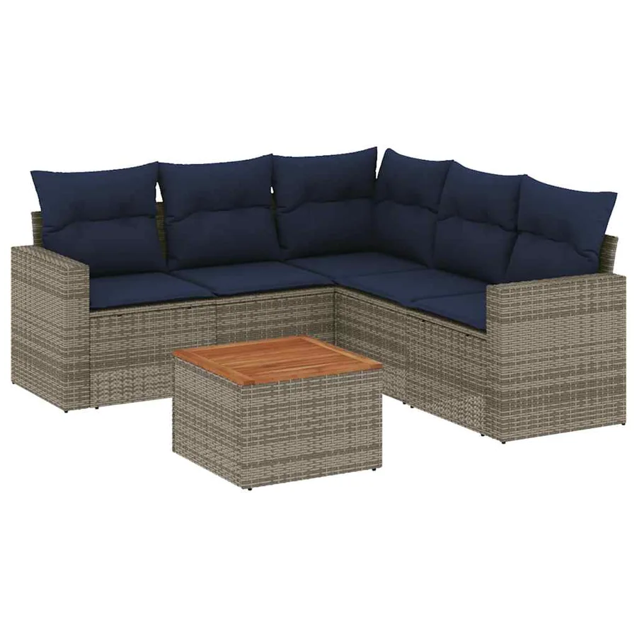 Salon de jardin 6 pcs avec coussins gris résine tressée - 2