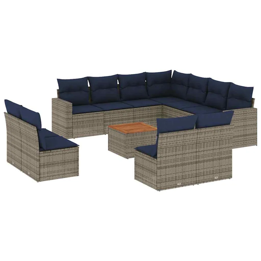 Salon de jardin avec coussins 12 pcs gris résine tressée - 2