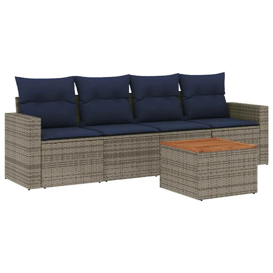 Salon de jardin 5 pcs avec coussins gris résine tressée - 2