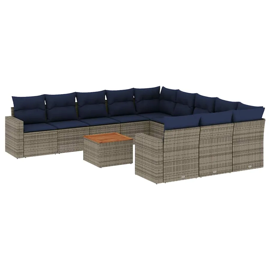 Salon de jardin avec coussins 12 pcs gris résine tressée - 2