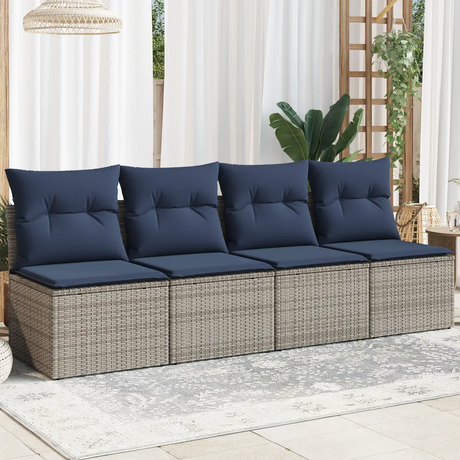 Canapé de jardin 4 places avec coussins gris résine tressée - 3