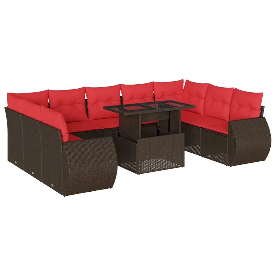 Ensemble de canapé de jardin 10 pcs avec coussins marron résine tressée - 2