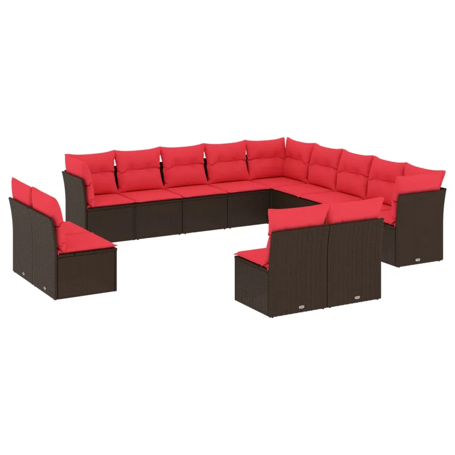 Ensemble de canapé de jardin 13 pcs avec coussins marron résine tressée - 2