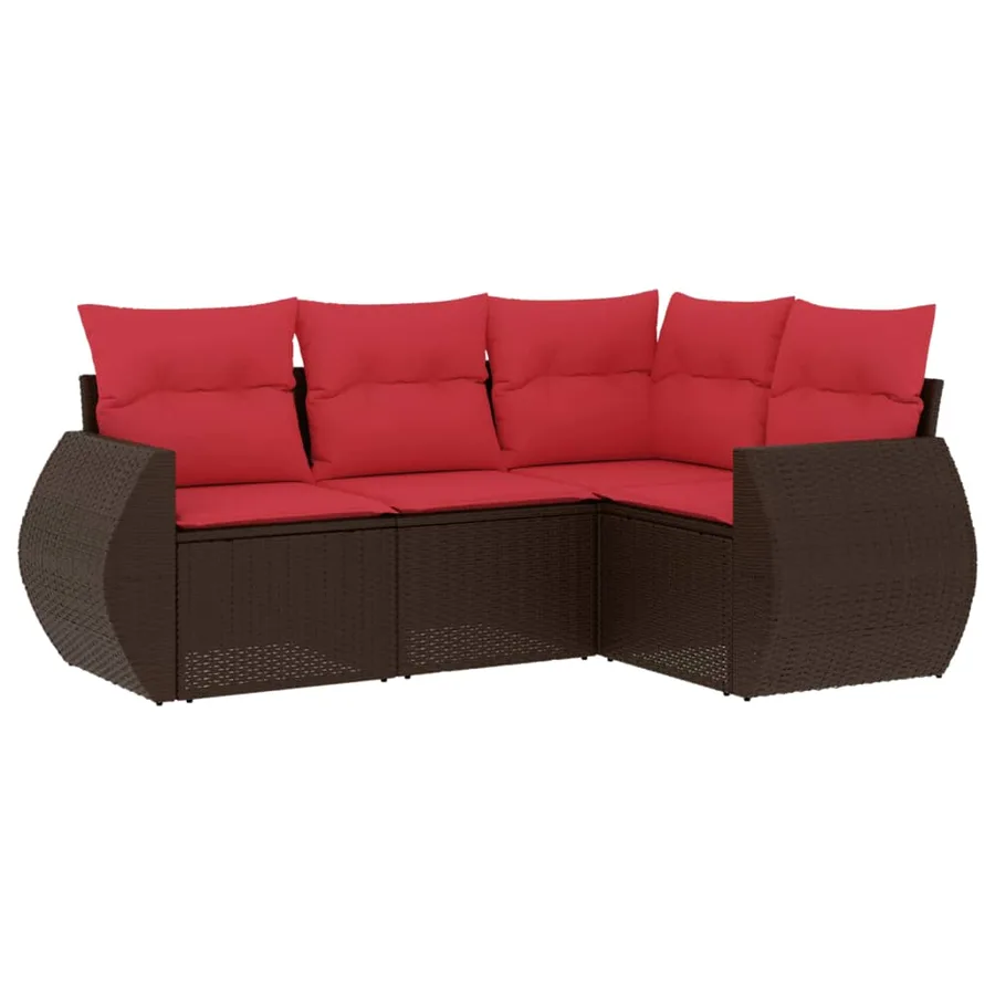 Ensemble de canapé de jardin 4 pcs avec coussins marron résine tressée - 2