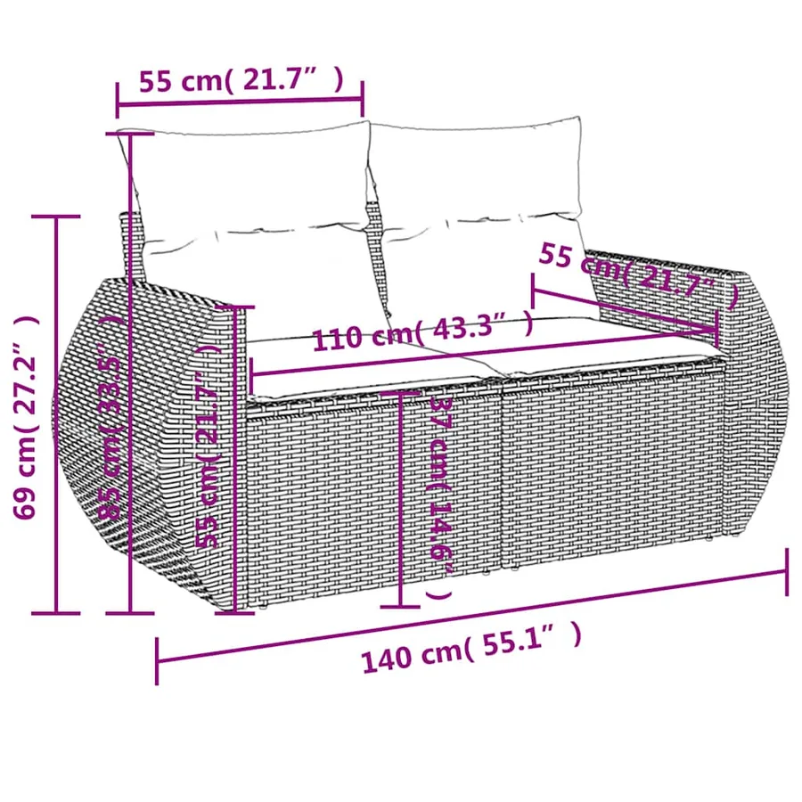 Ensemble de canapé de jardin 7 pcs avec coussins marron résine tressée - 12
