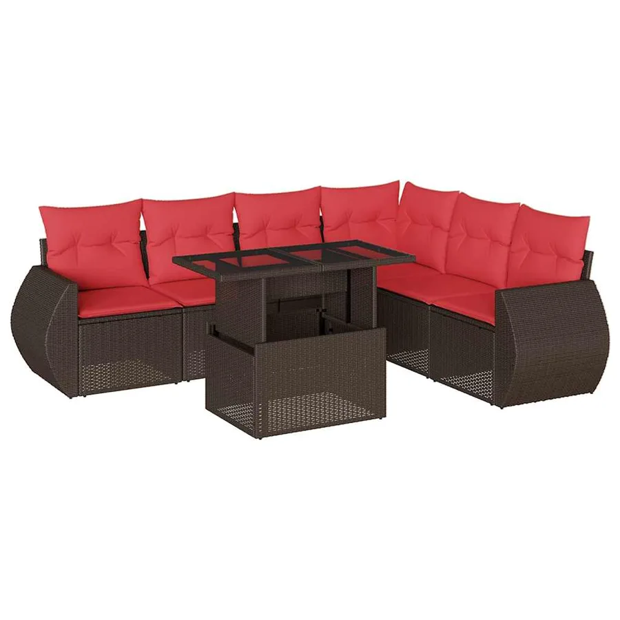 Ensemble de canapé de jardin 7 pcs avec coussins marron résine tressée - 2