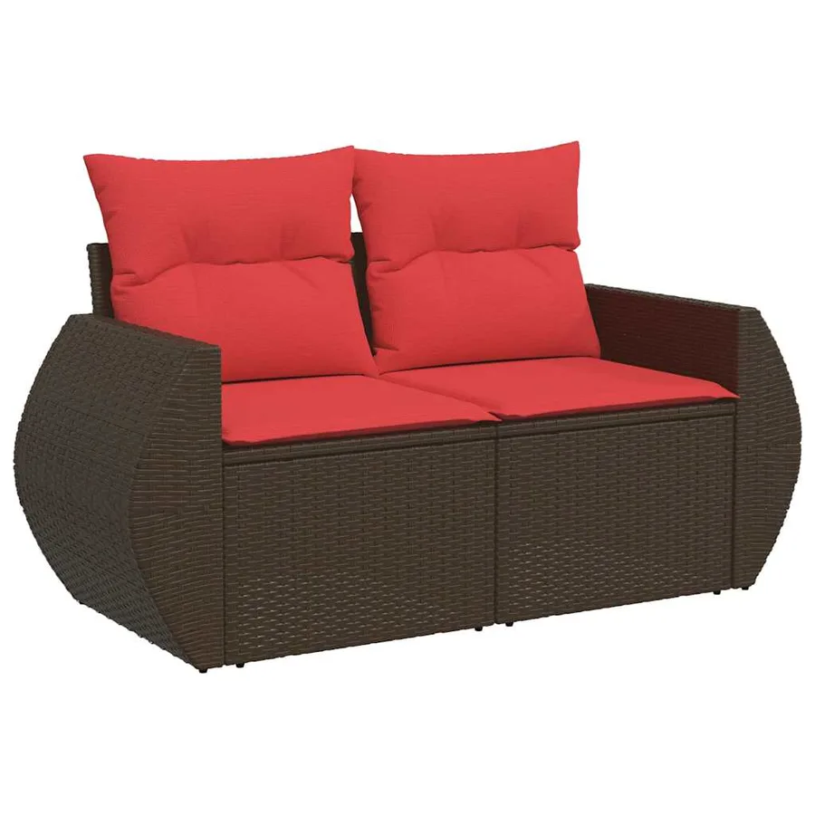 Ensemble de canapé de jardin 7 pcs avec coussins marron résine tressée - 4