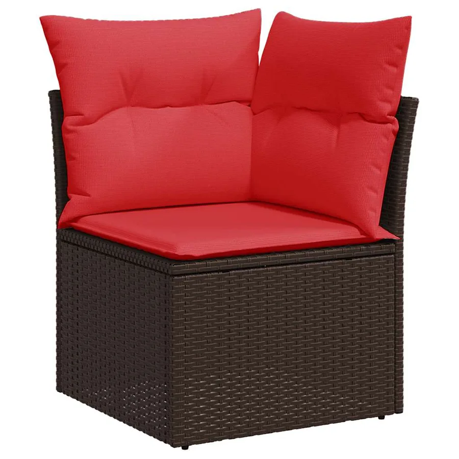 Ensemble de canapé de jardin 7 pcs avec coussins marron résine tressée - 5