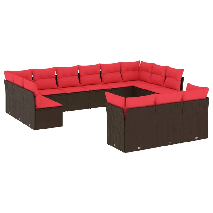 Ensemble de canapé de jardin 13 pcs avec coussins marron résine tressée - 2
